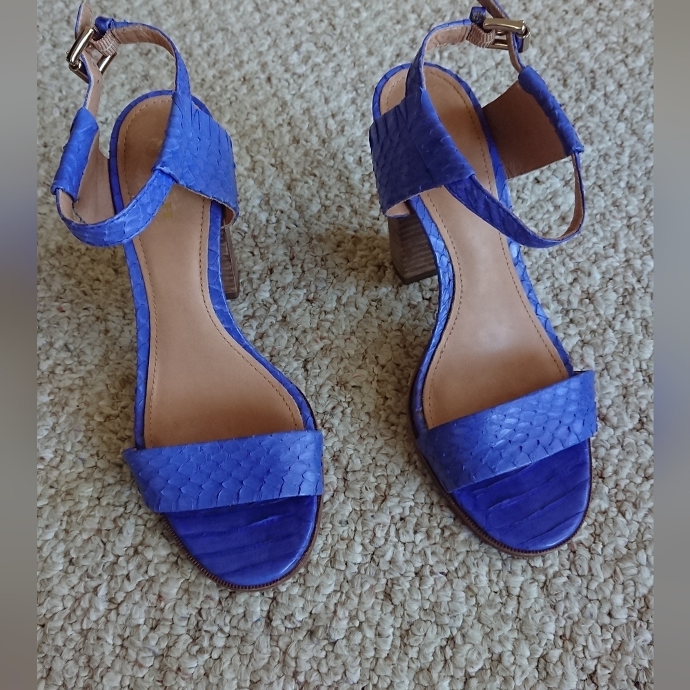 Coach Lexey Sandals Cobalt Blue Snake Embossed Leather Block Heel HEELS size 7.5